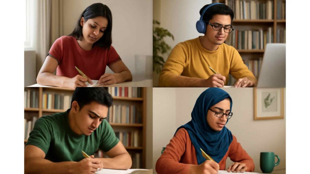 Is JEE Mains Tough? Ultimate Guide for 2026 6 Collage of diverse Indian students studying at home, libraries, and online, showing real preparation scenarios.