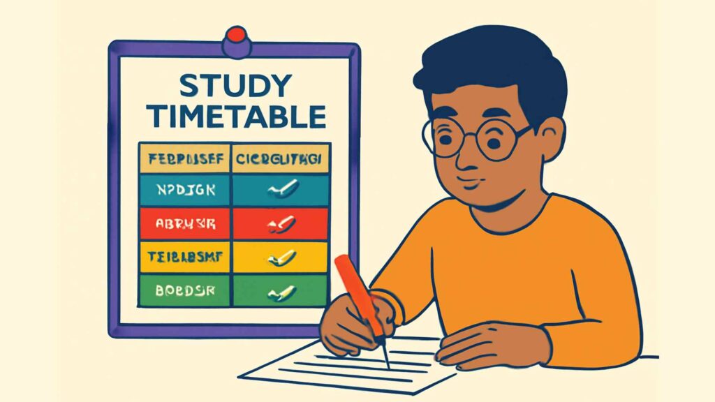 Is JEE Mains Tough? Ultimate Guide for 2026 4 Indian student making a colourful study timetable with subjects and daily goals.